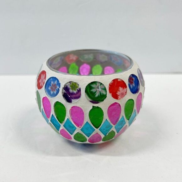 Tealight Candle Holder Exquisite Pattern Vivid Colors Glass Candle Holder Multi - Picture 2 of 5